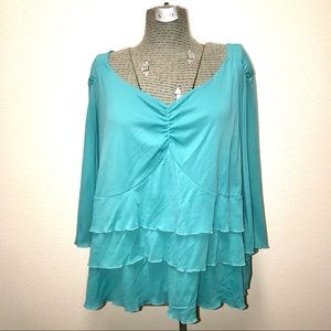 Lane Bryant Teal Layered Ruffle Blouse 26/28